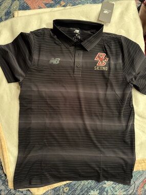 New Balance Black Striped BC Boston Skiing Polo
